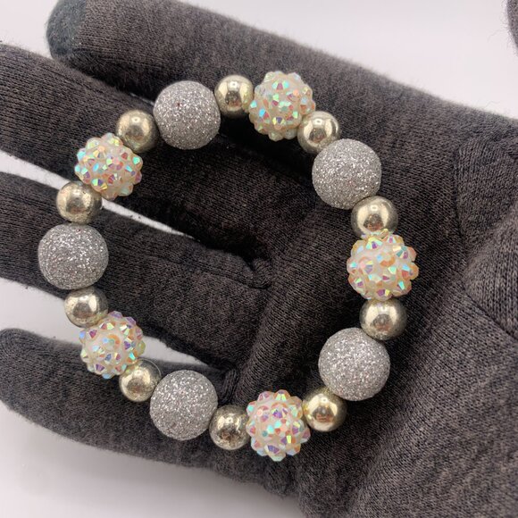 Shimmering Silver & Iridescent Beaded Bracelet - Picture 5 of 8